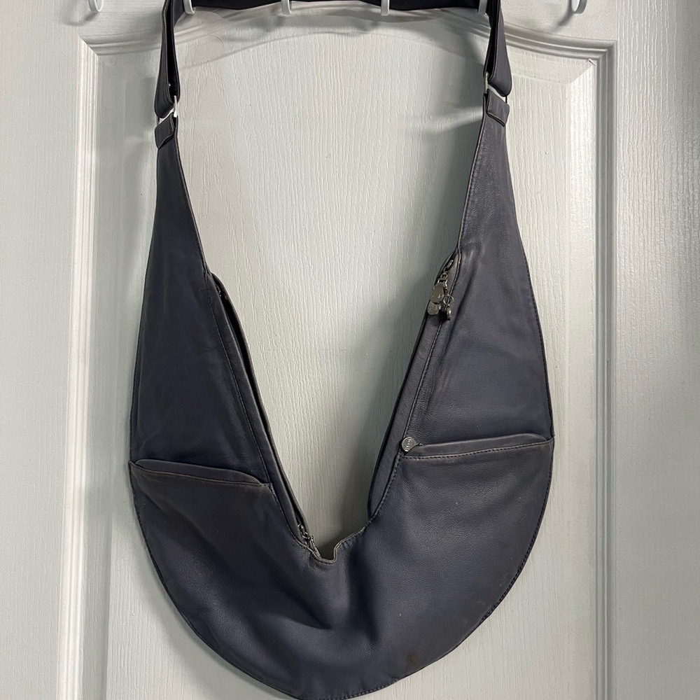 Sash Leather Distressed Gray Crossbody Bag